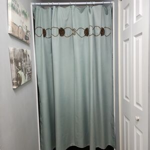 New Sage Shower Curtain Grammercy Studios With Embroidered Brown Accents